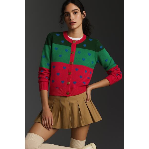 Benito Fernández 100% Wool Heart Cardigan Maximalist Color-Block Knit - Size S - Picture 1 of 8